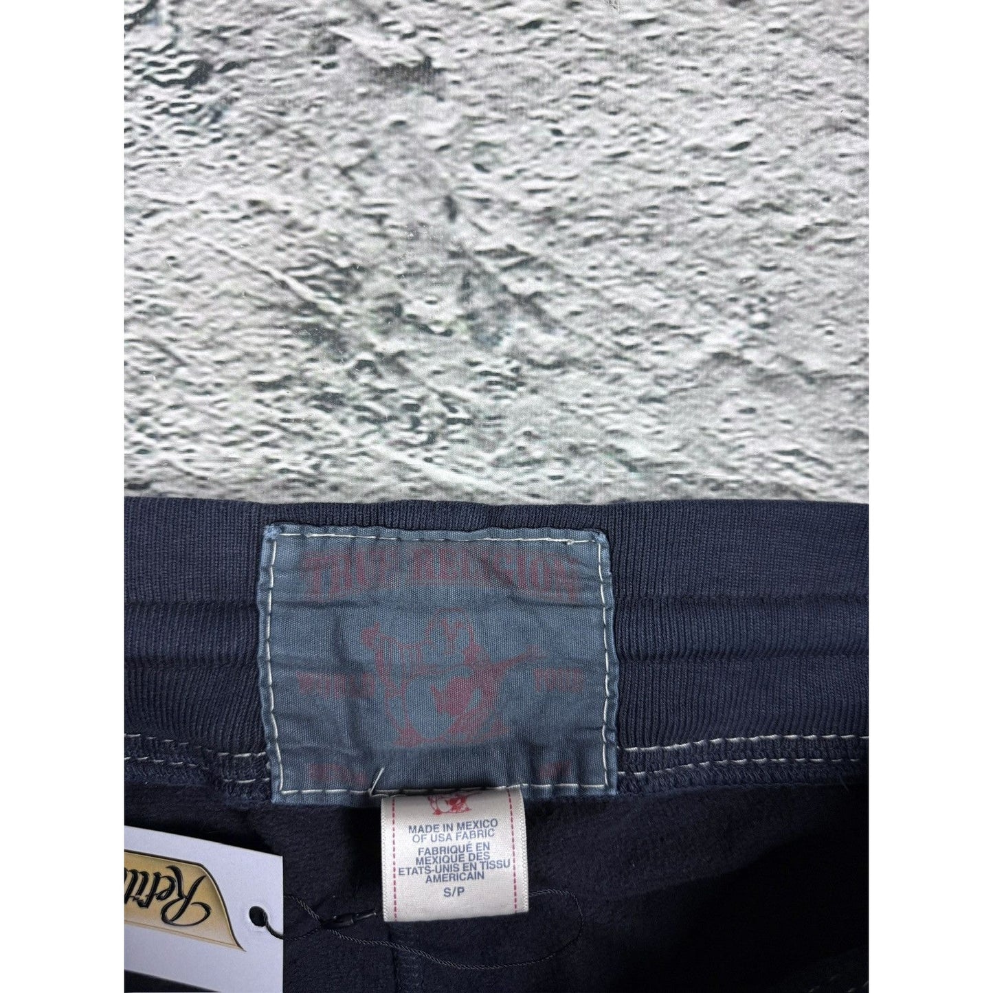 True Religion sweatpants black white stitching vintage style