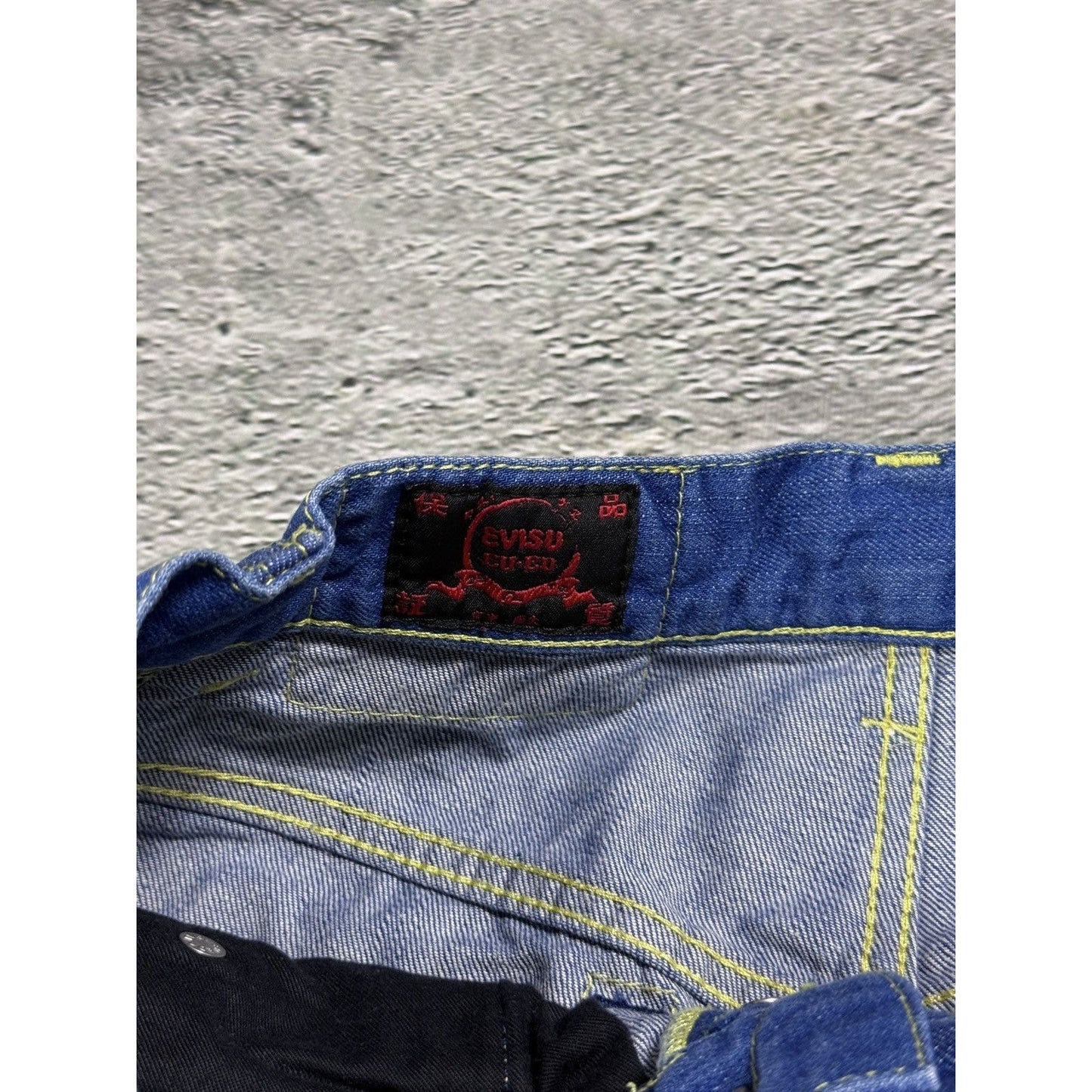 Evisu EU ED jeans vintage denim pants cargo blue yellow Y2K