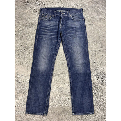 True Religion navy blue jeans white stitching Y2K