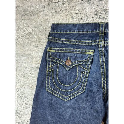 True Religion blue jeans flared bootcut green stitching Joey