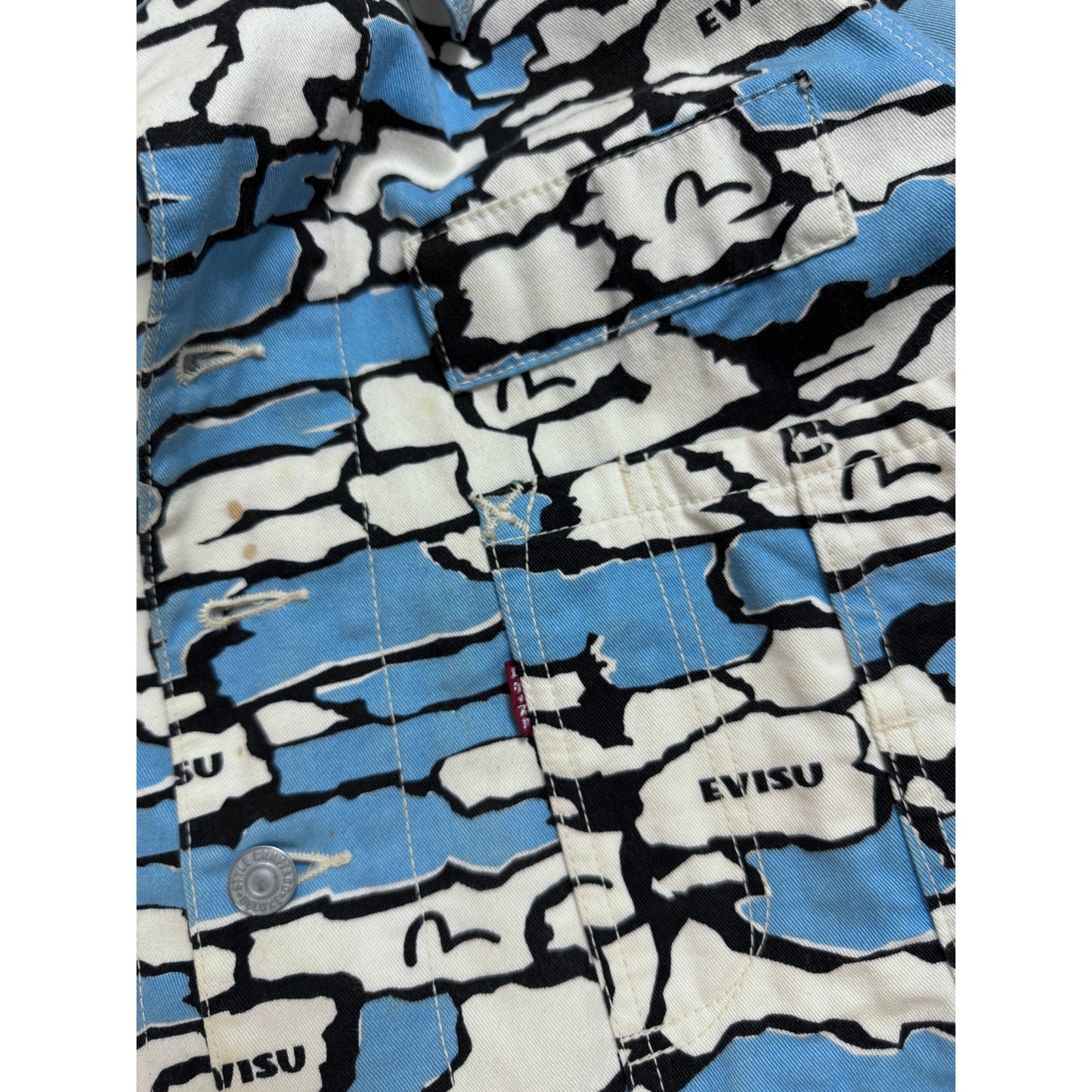 Evisu Japan vintage denim jacket blue white sky camo