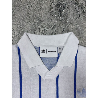 Adidas Human Made polo T-shirt blue striped jersey