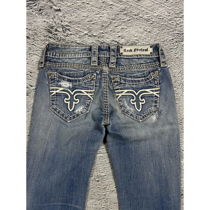 Rock Revival vintage light jeans leather patch Y2K flared