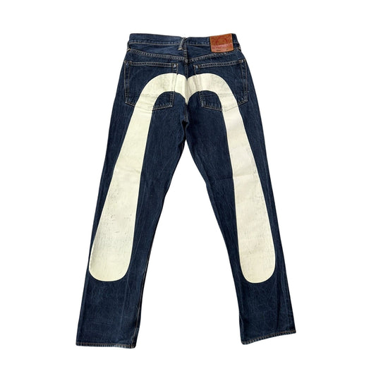 Evisu jeans daicock big logo white selvedge denim