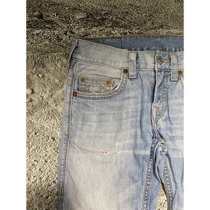 True Religion baby blue jeans gold stitching Y2K