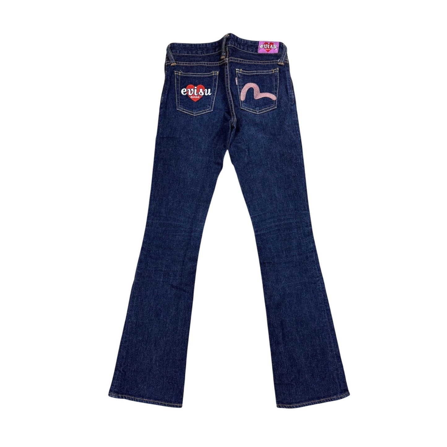 Evisu Donna jeans bootcut heart pink seagull embroidery