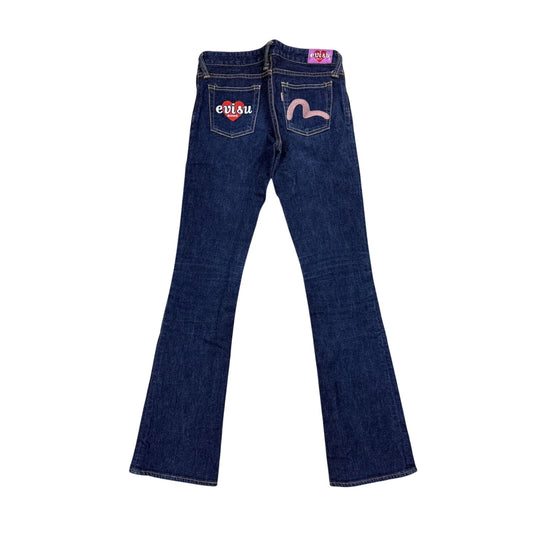 Evisu Donna jeans bootcut heart pink seagull embroidery