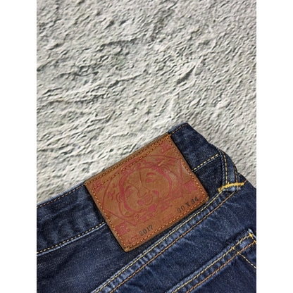 Evisu jeans vintage raw denim blue white painted seagull Y2K