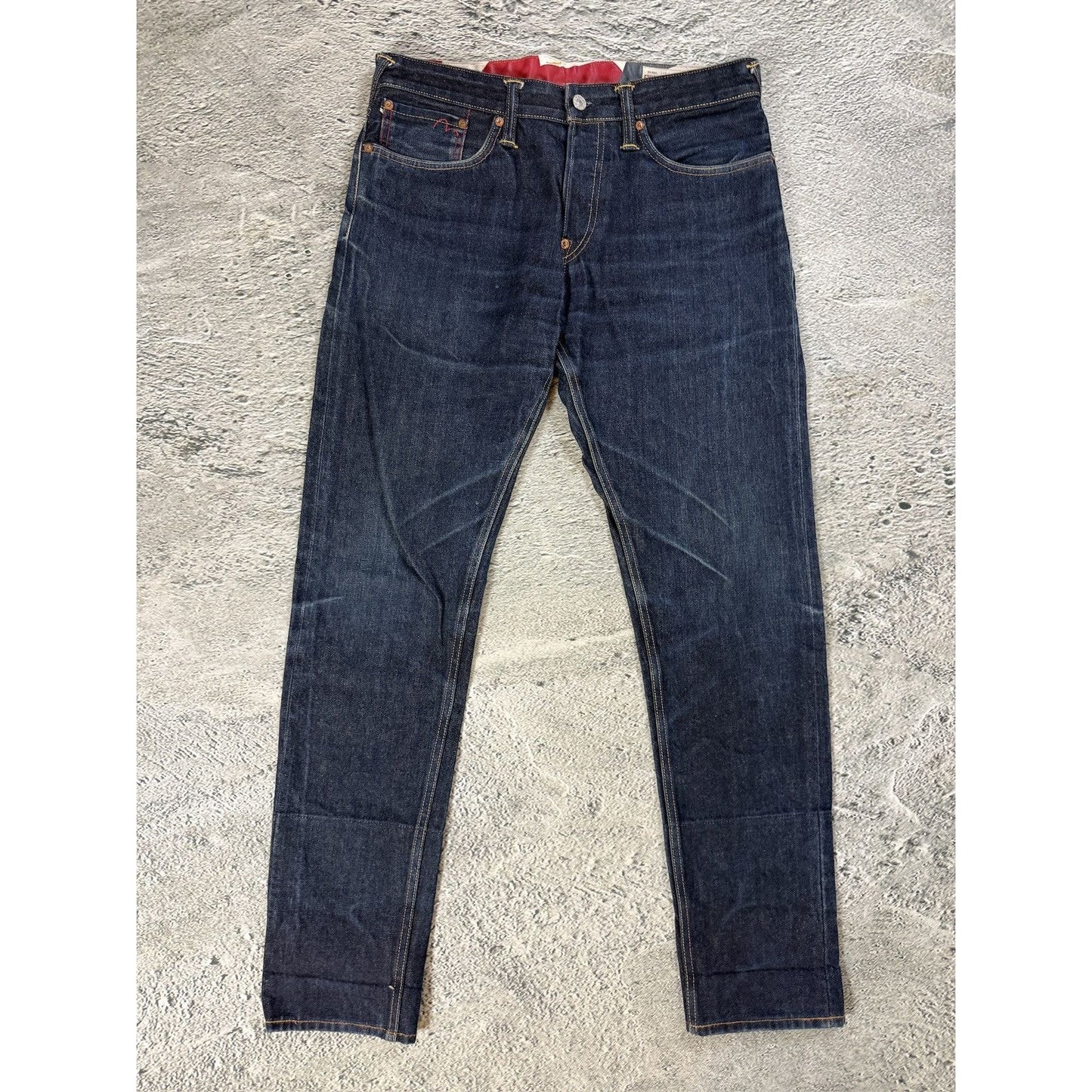 Evisu jeans vintage embroidery seagull logo selvedge red