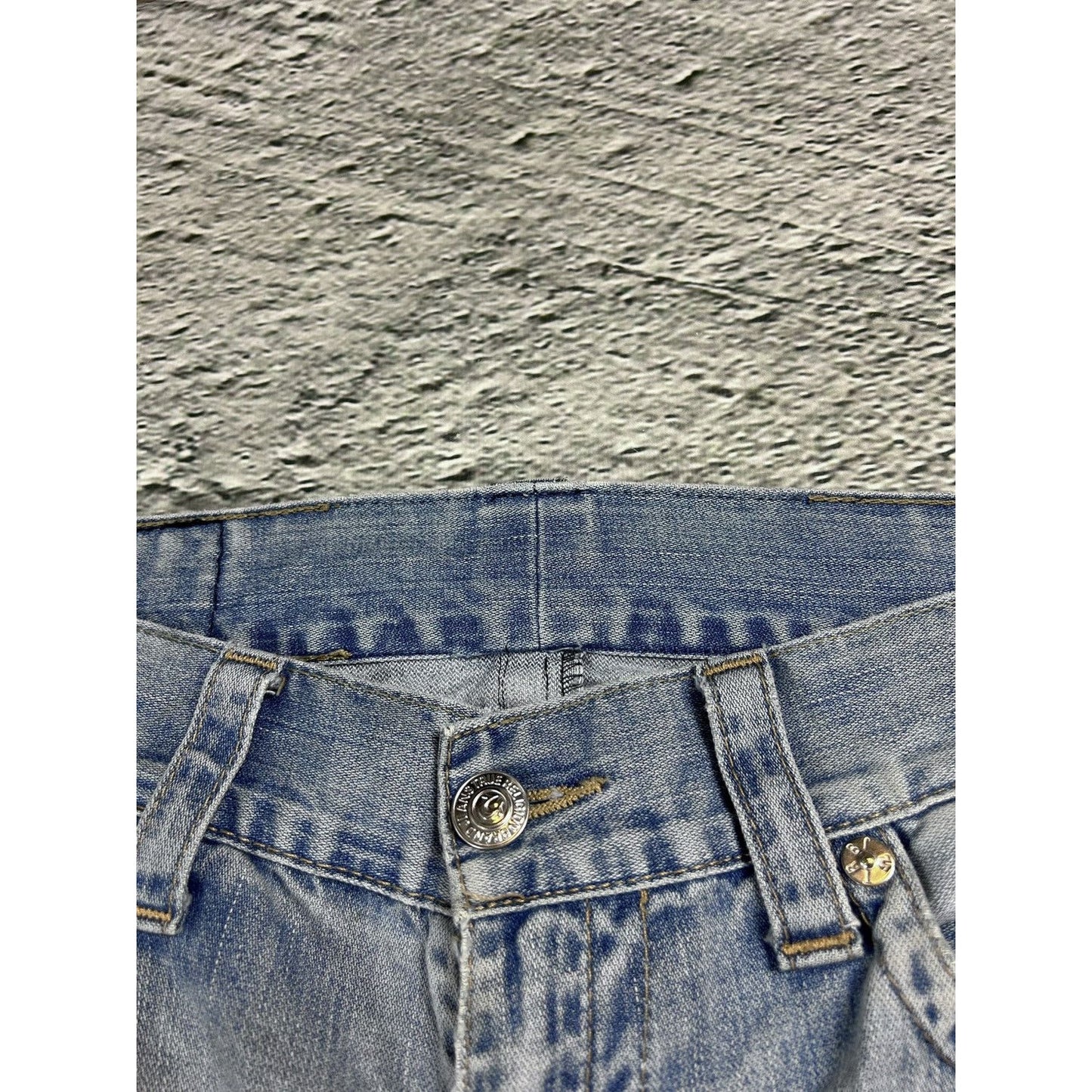 True Religion baby blue jeans contrast stitching straight