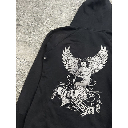 Y2K zip hoodie black Ocean Angles Ed Hardy style