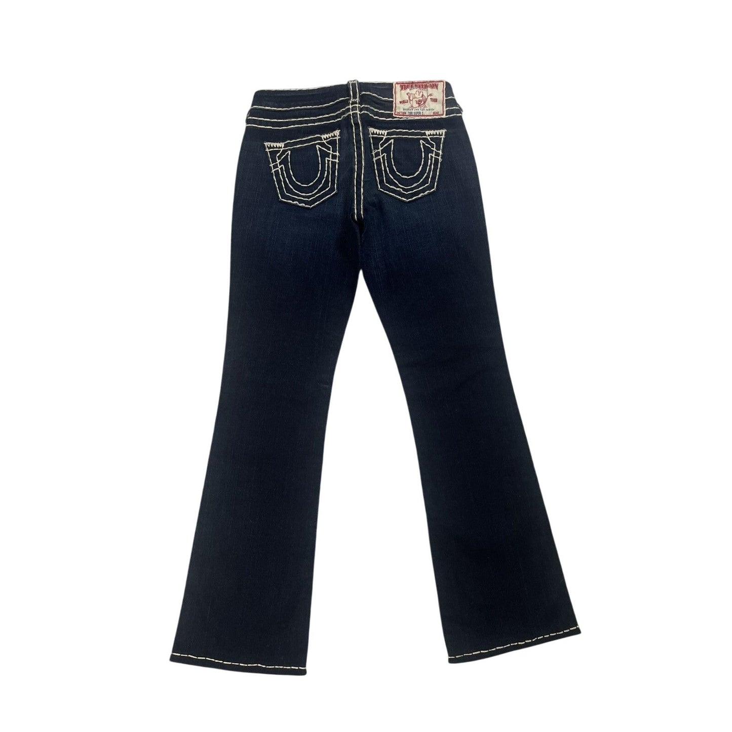 True Religion flared jeans blue white thick stitching Y2K