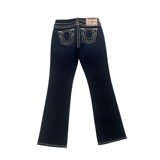 True Religion flared jeans blue white thick stitching Y2K