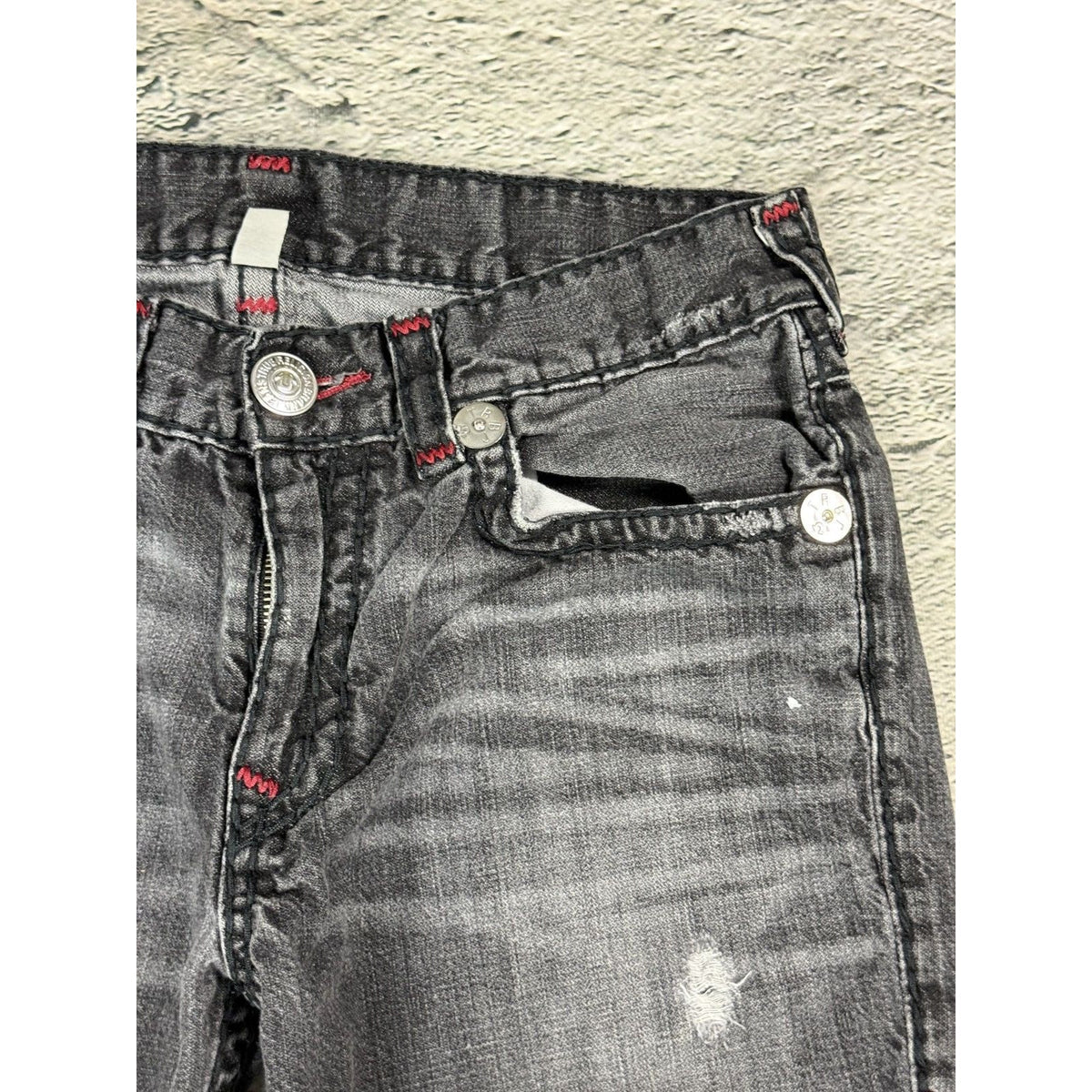 True Religion gray red stitching vamp jeans straight denim