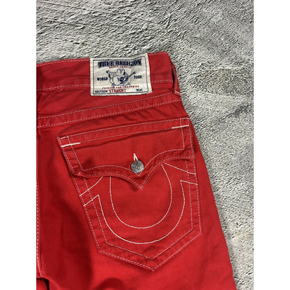 True Religion red jeans contrast stitching straight w flaps