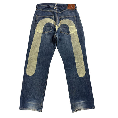 Evisu jeans white daicock big logo blue selvedge denim