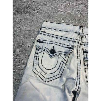 True Religion vintage baby blue white jeans black stitching