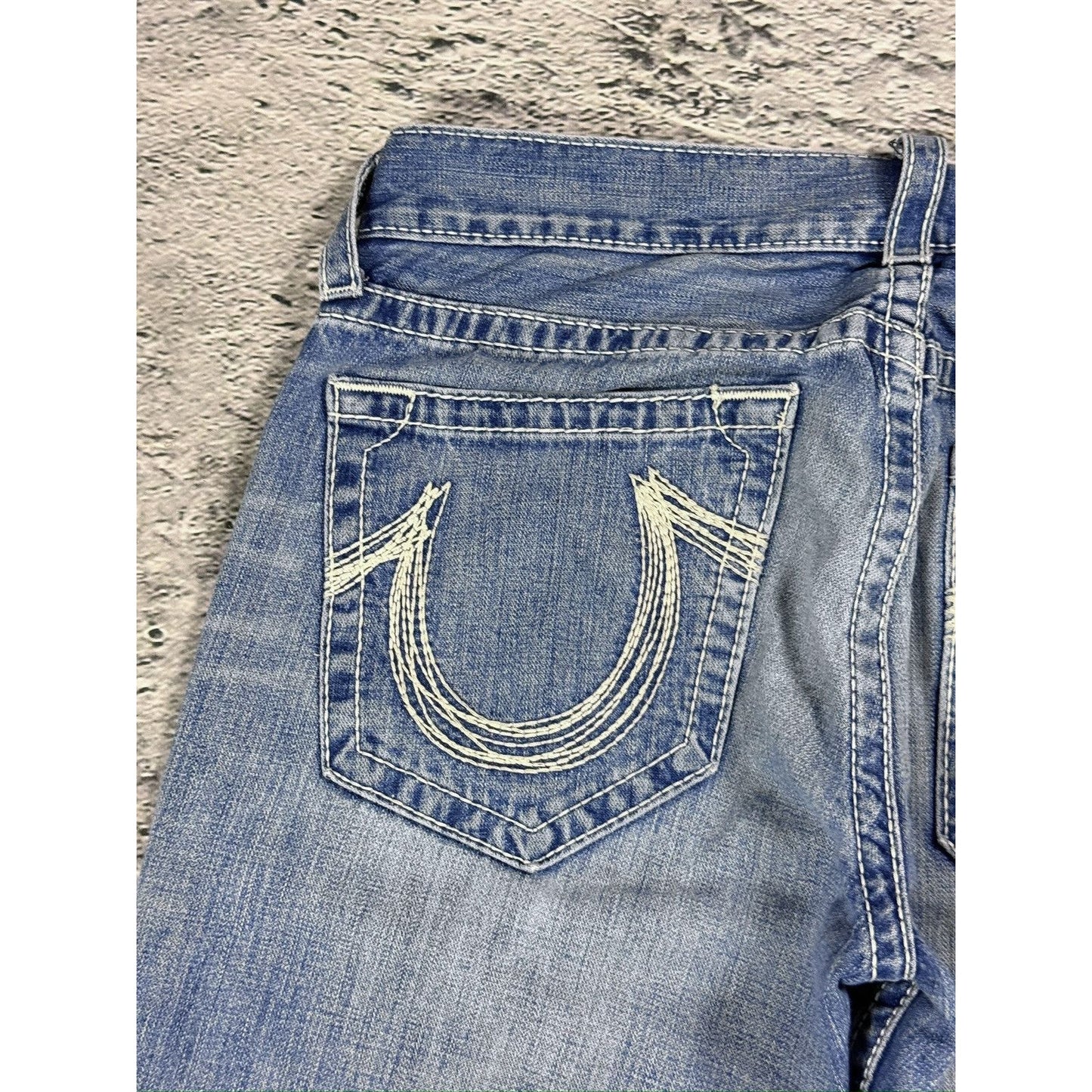 True Religion jeans Rainbow Bobby baby blue white stitch