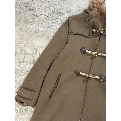 Sandro coat heavy wool khaki green hooded with fur