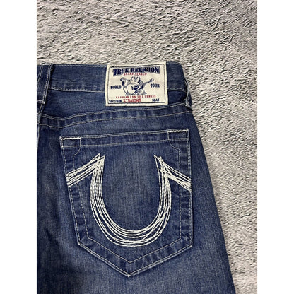 True Religion blue jeans white stitching straight