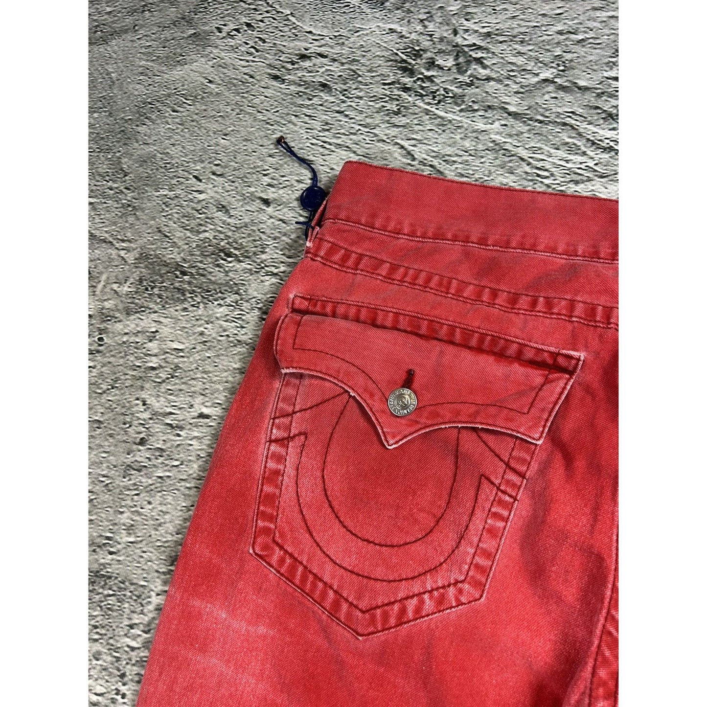 True Religion red jeans contrast stitching straight w flaps