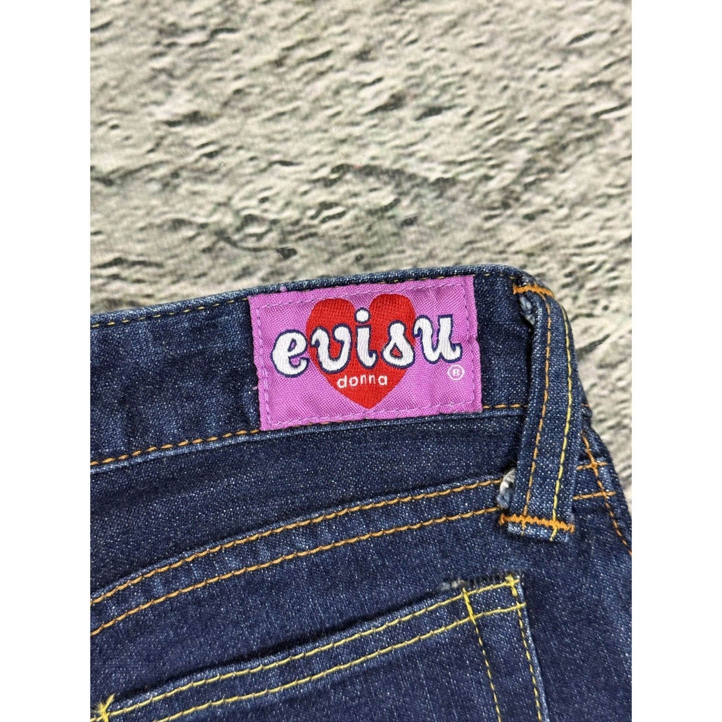 Evisu Donna jeans bootcut heart pink seagull embroidery