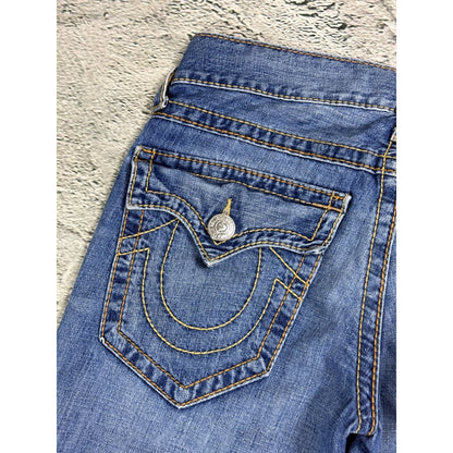 True Religion blue jeans flared thick stitching Ricky gold