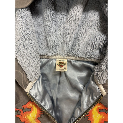 Ed Hardy zip hoodie grey Y2K vintage Christian Audigier fur