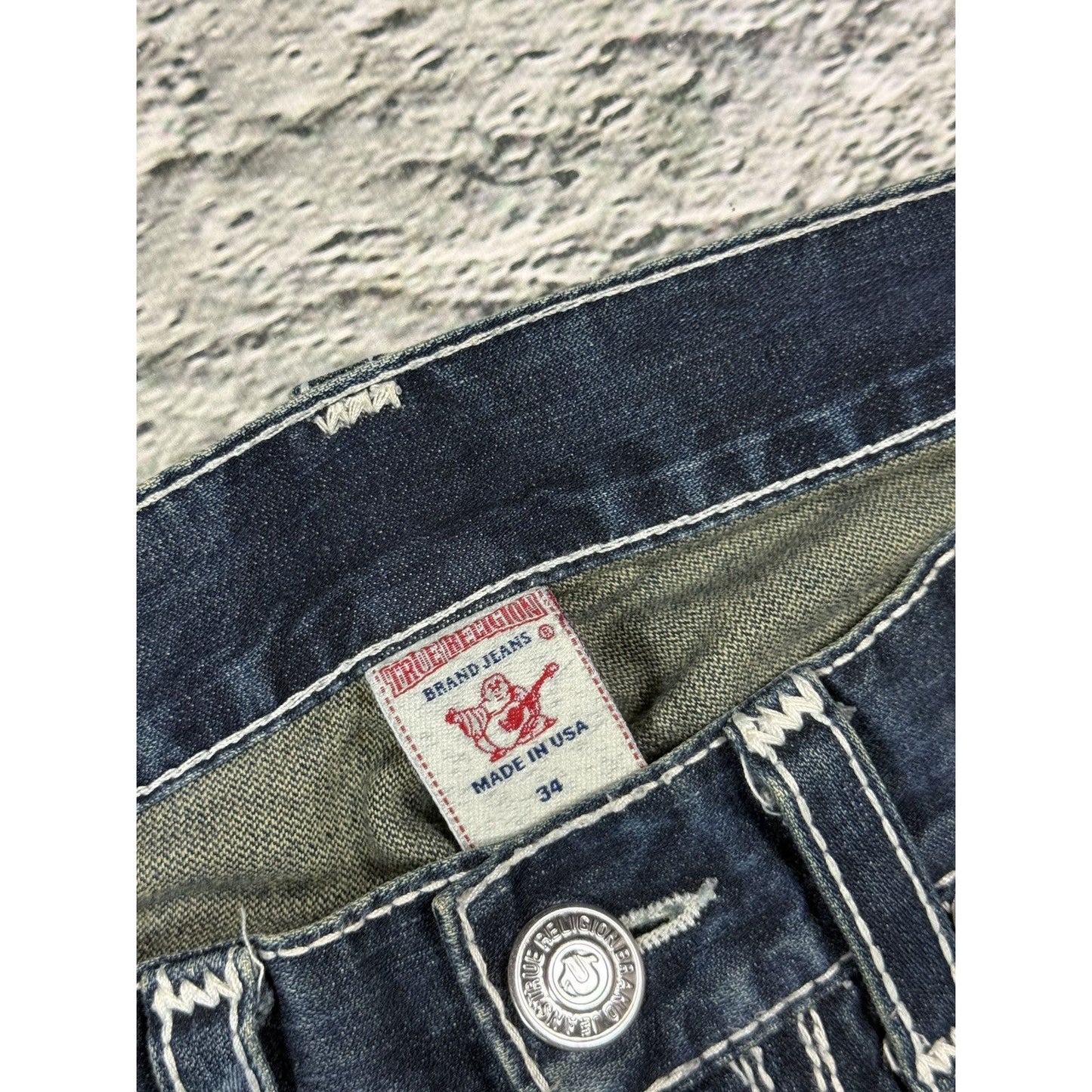 True Religion navy blue jeans white thick stitching Y2K Bobby