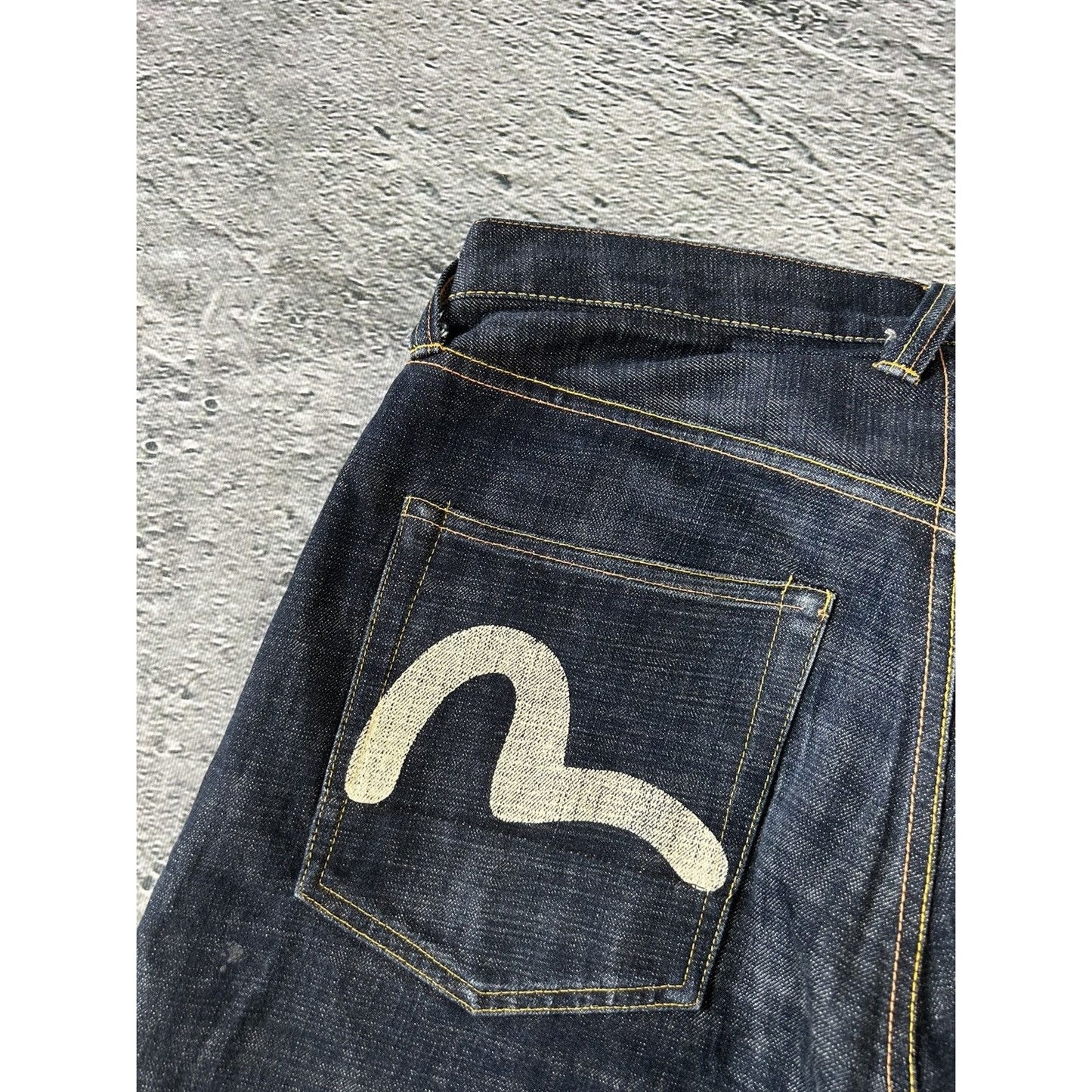 Evisu vintage jeans dark navy white seagulls selvedge denim