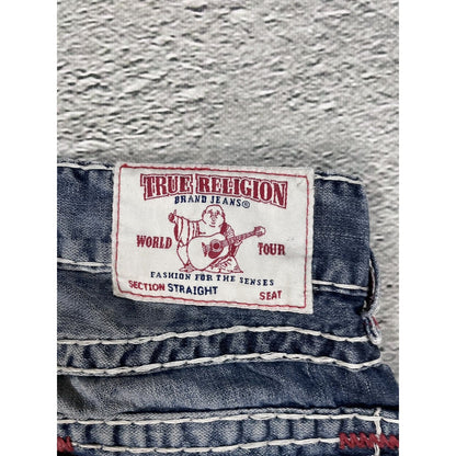 True Religion blue jeans white red thick stitching straight
