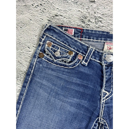 True Religion blue jeans white thick stitching Billy