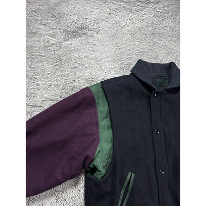 Lacoste wool varsity jacket multicolor leather green purple