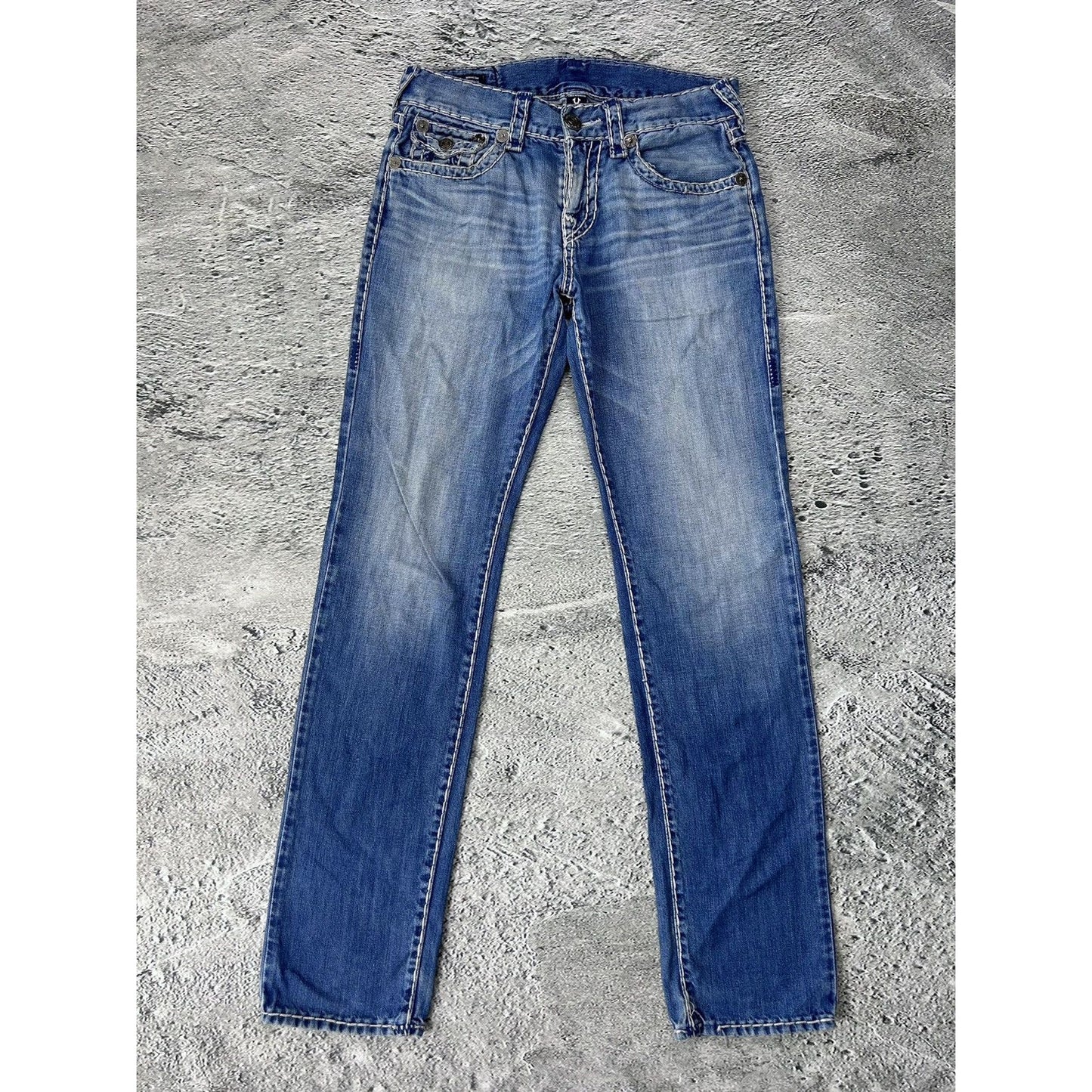 True Religion vintage jeans blue thick stitching Geno Y2K