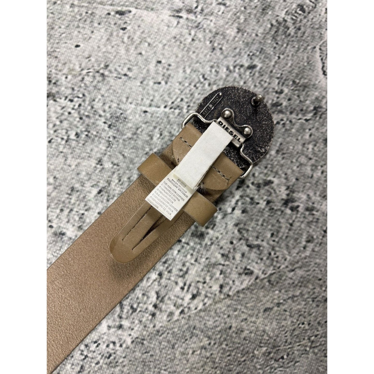 Diesel belt leather cow big buckle beige
