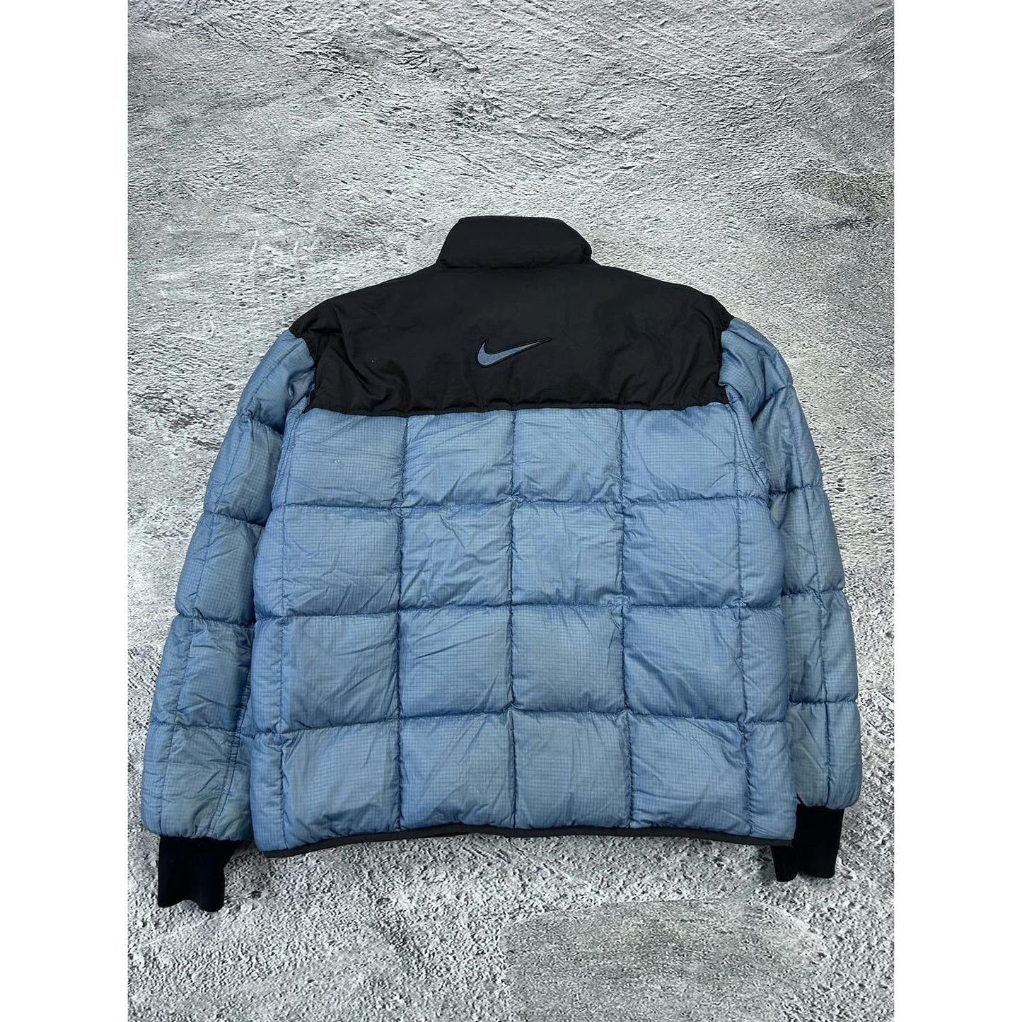 Nike puffer jacket big logo baby blue vintage 90s black