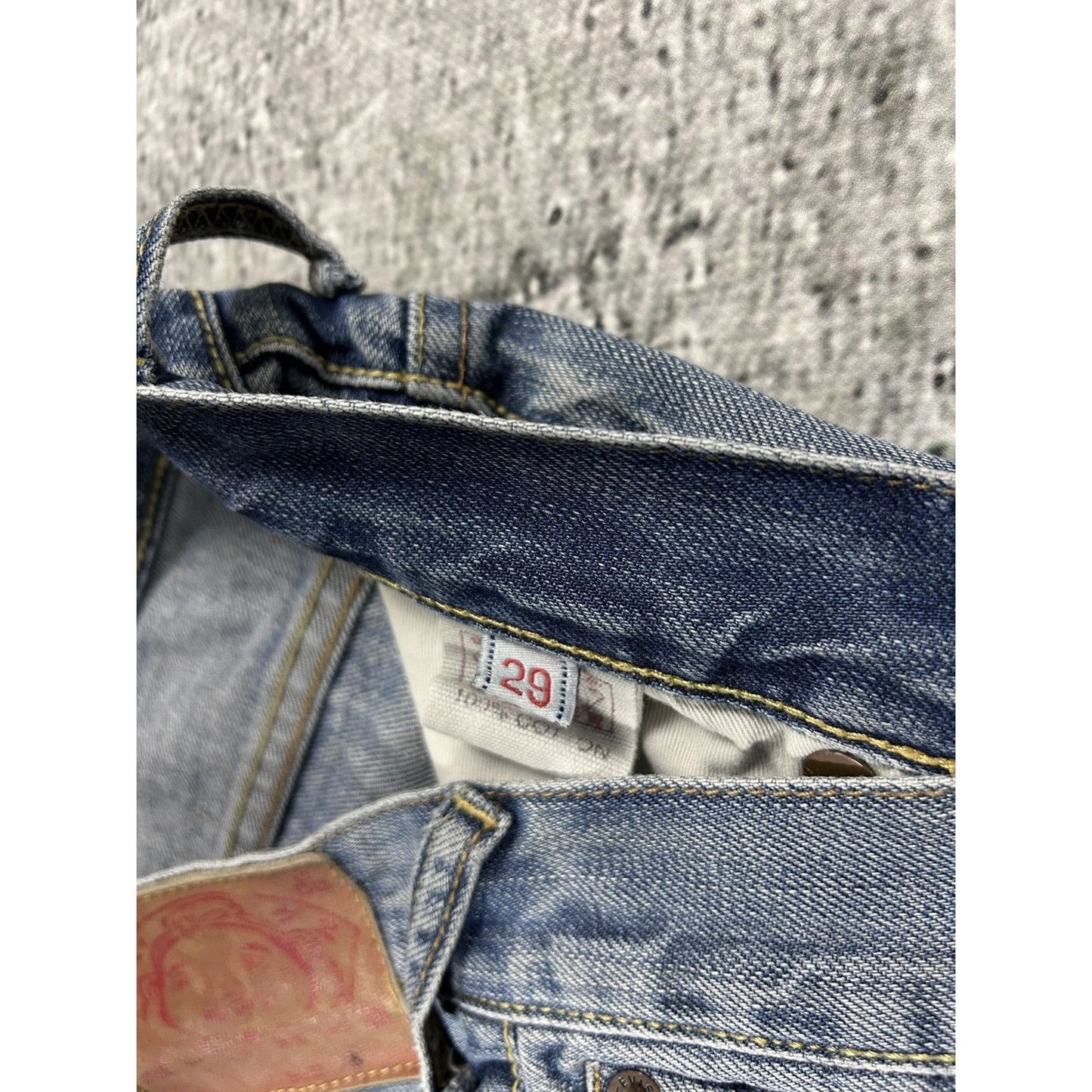 Evisu Genes jeans vintage denim baby blue white seagull Y2K