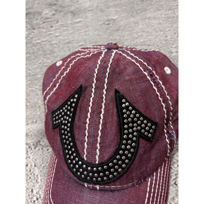 True Religion hat vintage red cap studded big logo horseshoe