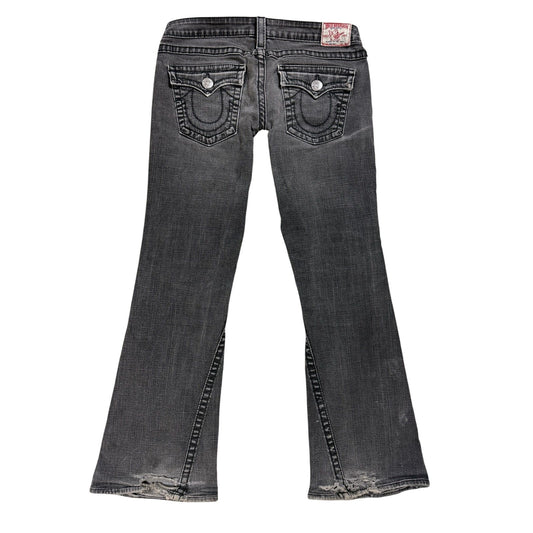 True Religion jeans grey black thick stitching flared Joey