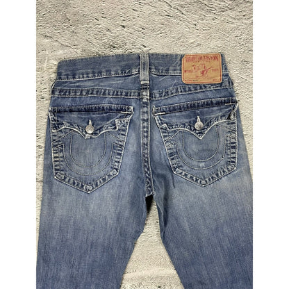 True Religion blue jeans white thick stitching Ricky