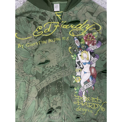 Ed Hardy zip hoodie green vintage Y2K Christian Audigier