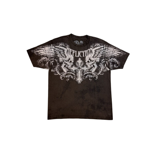 Affliction T-shirt brown skulls Vintage Y2K
