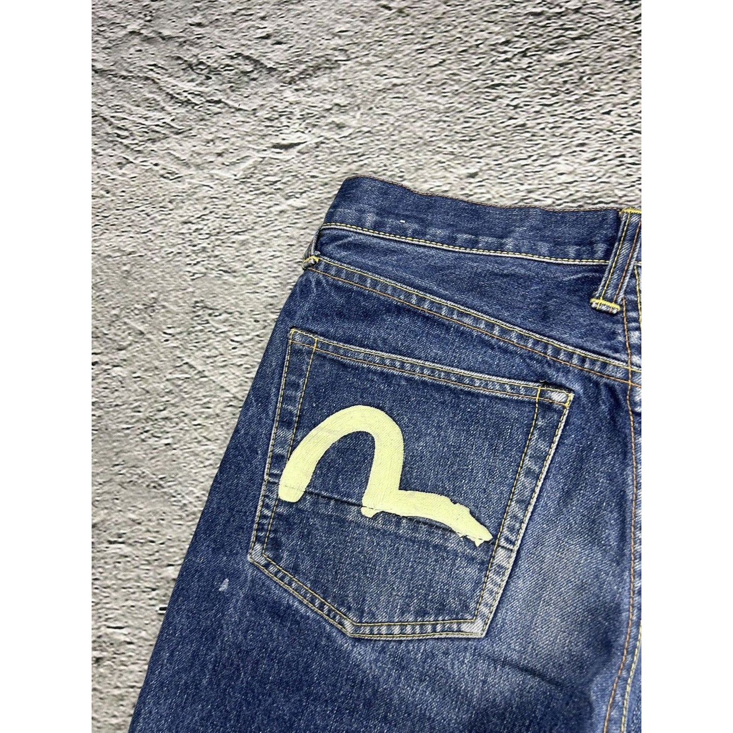 Evisu jeans vintage handpainted seagull logo selvedge denim