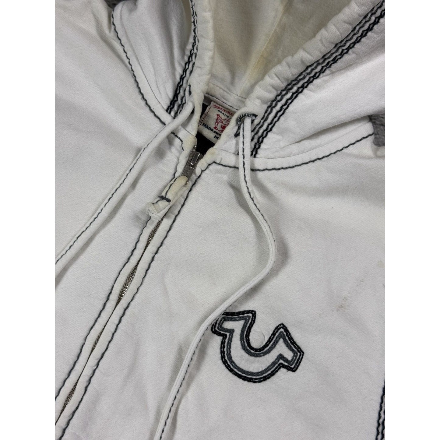 True Religion zip hoodie vintage white thick stitching Y2K