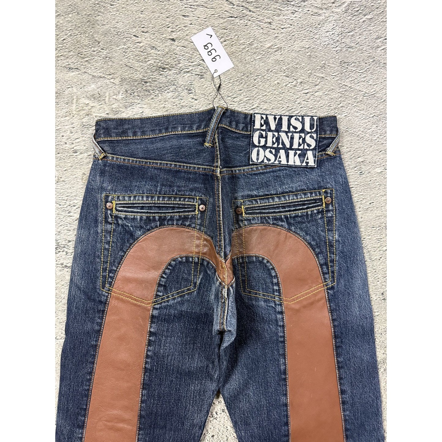 Evisu jeans daicock leather brown big logo navy raw Selvedge