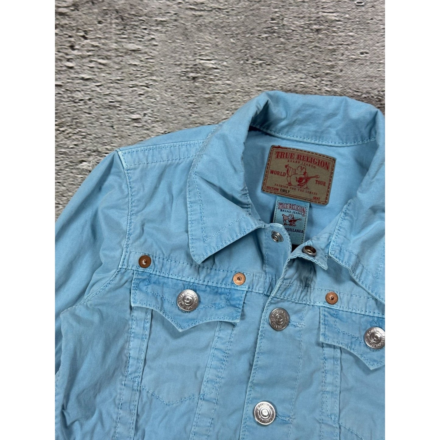 True Religion denim jacket blue turquoise Y2K vintage