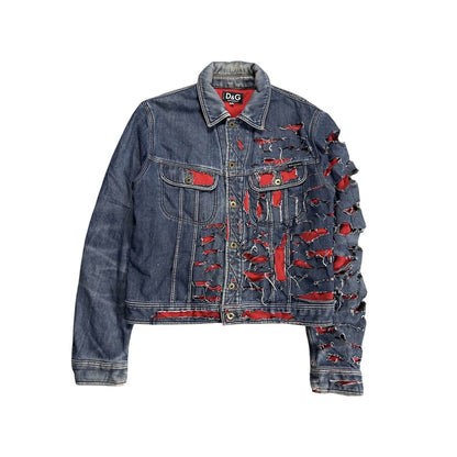Dolce & Gabbana denim jacket distressed blue red avant garde