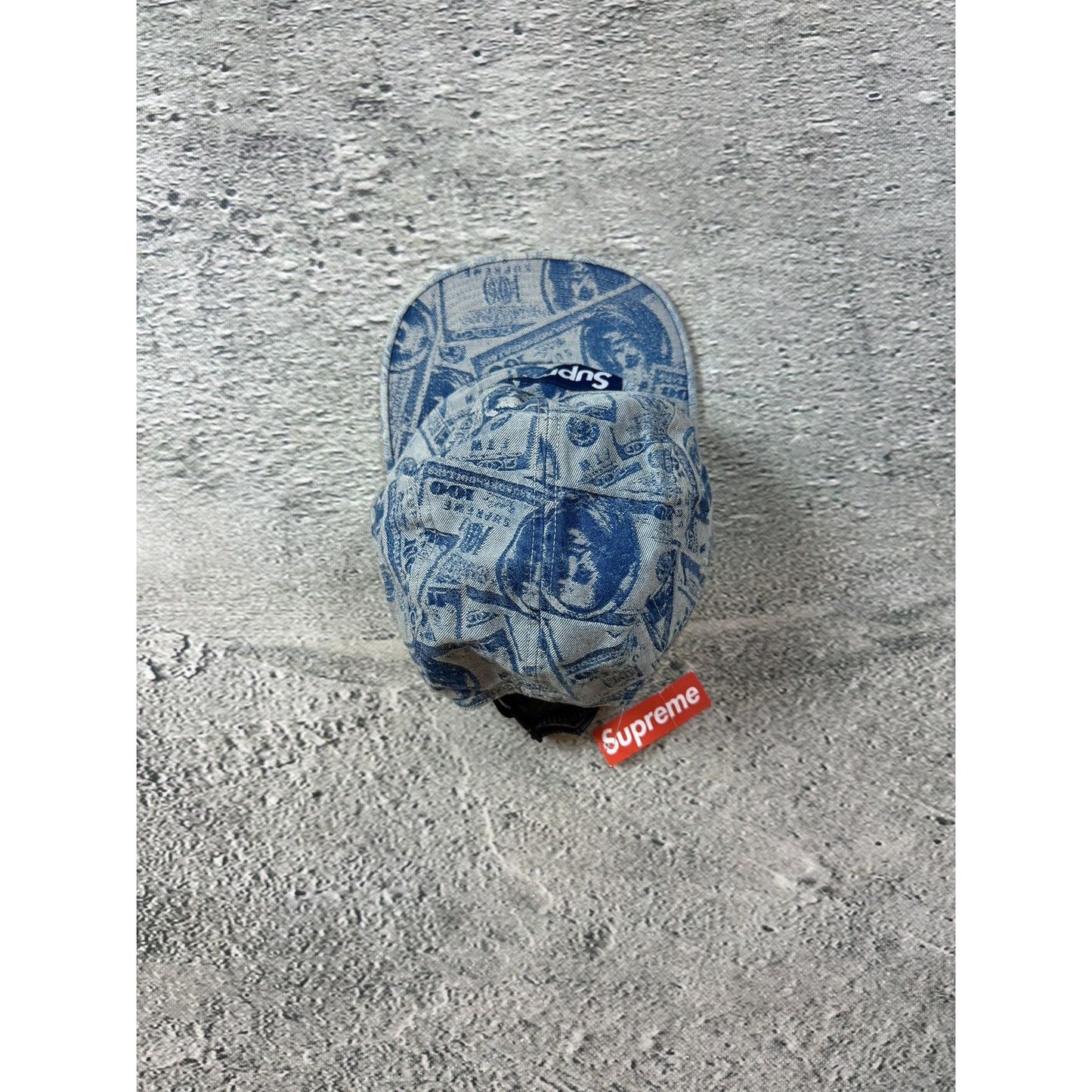 Supreme cap 5 panel baby blue money 100 dollar bill pattern