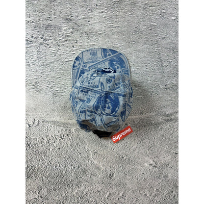Supreme cap 5 panel baby blue money 100 dollar bill pattern
