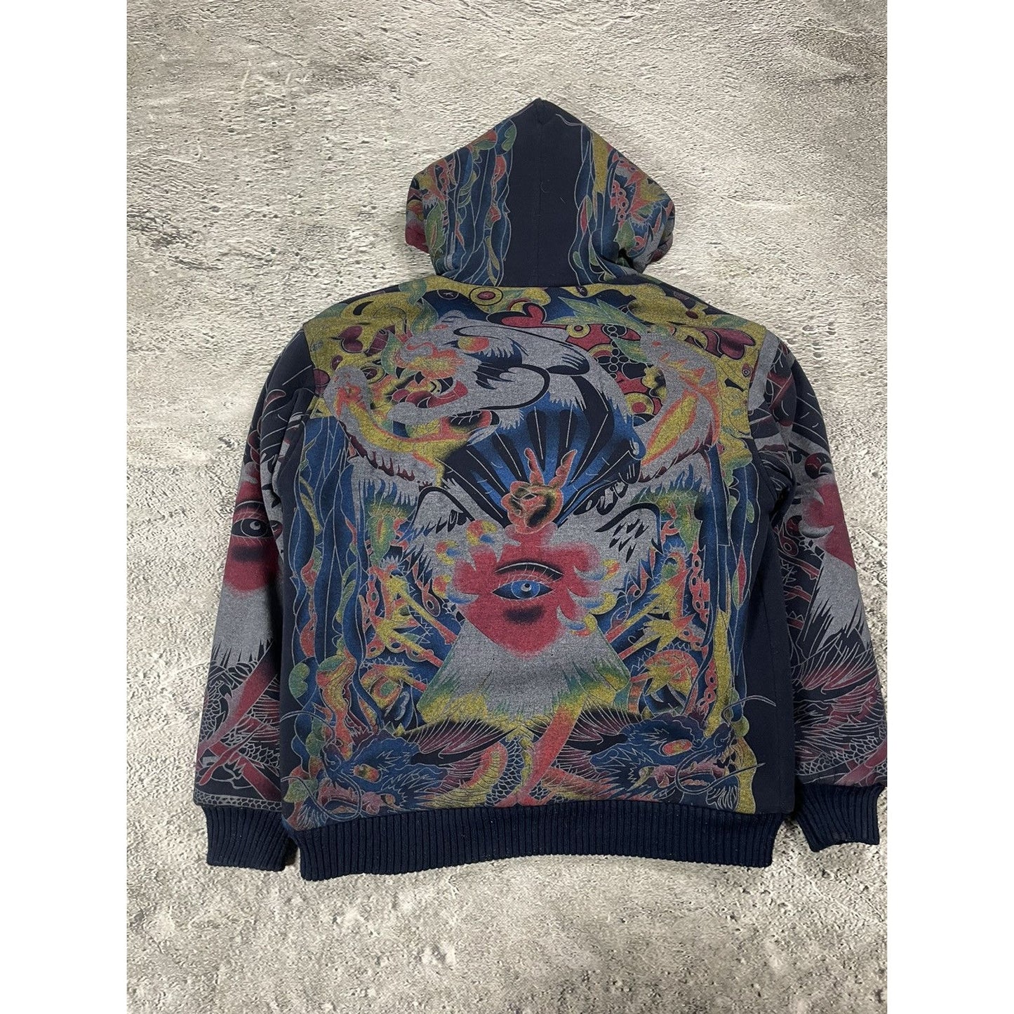 Really Point Y2K vintage zip hoodie navy fur Ed Hardy